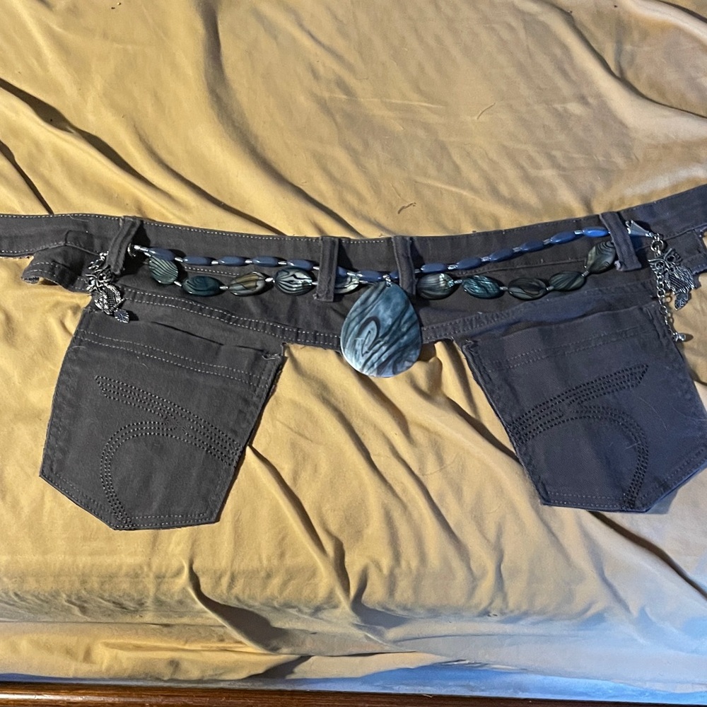 Handm Handcrafted Gray denim Utility pocket Belt with Decorative Chain 38 inches